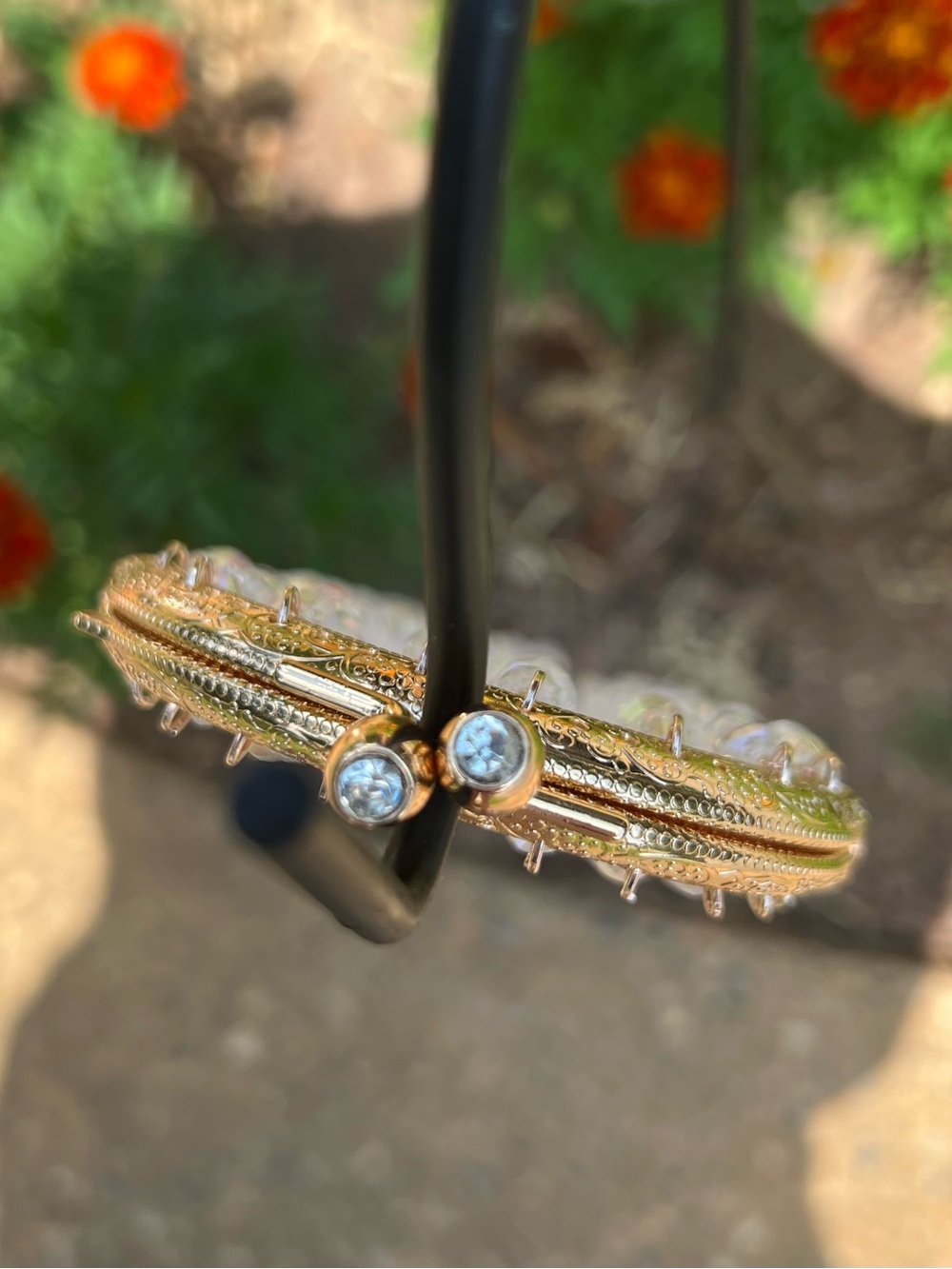 Hand-Wired Rose Gold Glass Bead Suncatcher with Rhinestone Kiss Lock - Picture 4 of 7